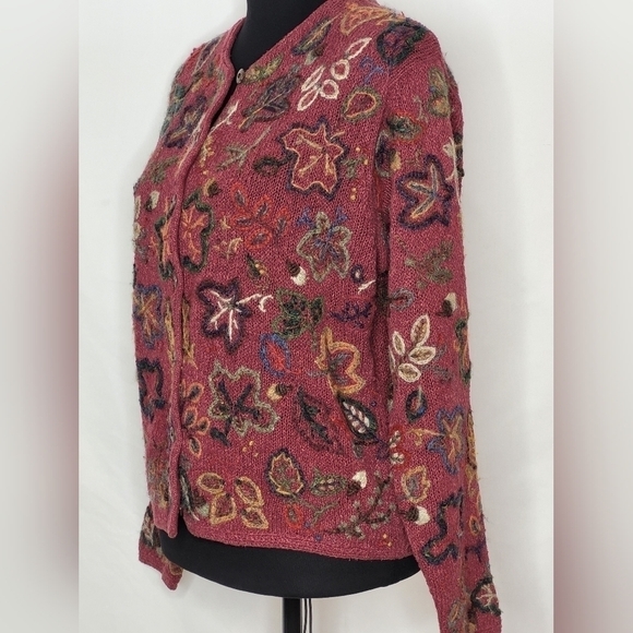 Robert Scott Vintage Autumn Leaf Embroidered Cardigan - Size S - Picture 2 of 7